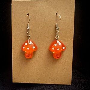 Cute Orange/Red  Mushroom Dangle Earrings